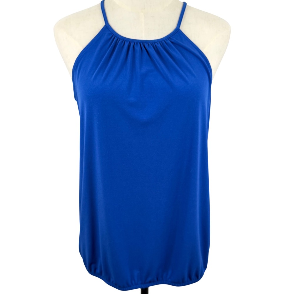 Express Matte Jersey Halter Tank Top S Cobalt Blue Bubble Hem‎ Keyhole Y2K Retro